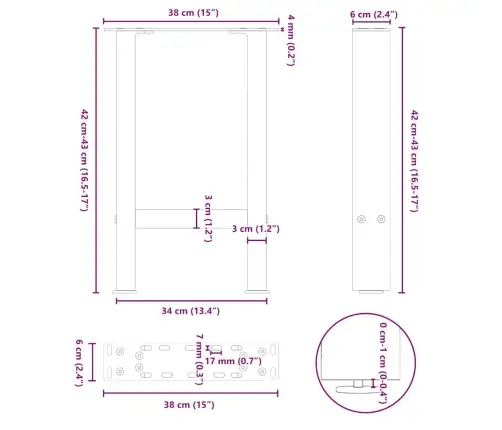 Kohvilaua Jalad, Mustad, 2 Tk, 38 X (42–43) cm Teras