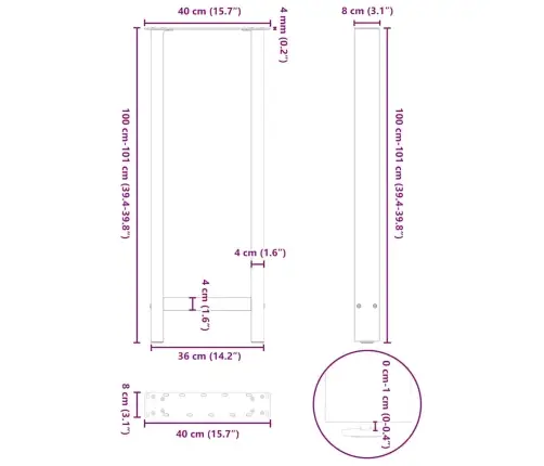 Bāra Galda Kājas, 2 Gab., Melnas, 40X(100-101) Cm, Tērauds Vidaxl