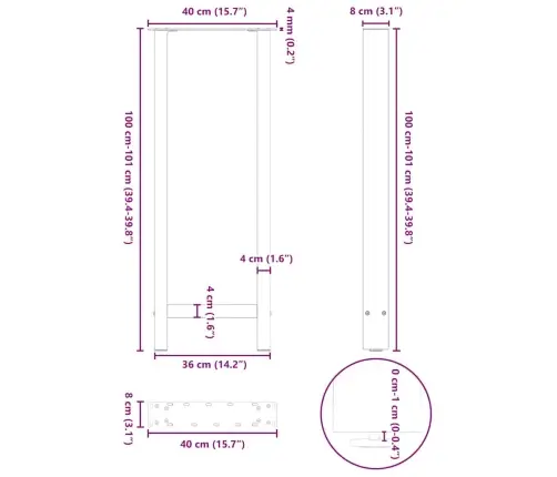 Baarilaua Jalad, Valged, 2 Tk, 40 X (100–101) cm Teras