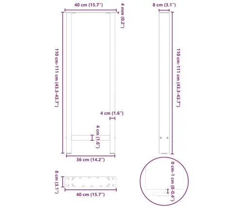 Bāra Galda Kājas, 2 Gab., Baltas, 40X(110-111) Cm, Tērauds Vidaxl
