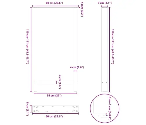 Bāra Galda Kājas, 2 Gab., 60X(110-111) Cm, Dabīgs Tērauds Vidaxl