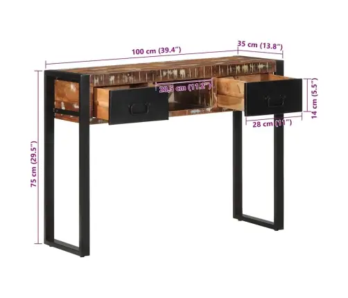 Konsoles Galds Daudzkrāsains 100X35X75 Cm Pārstrādāts Masīvkoks Vidaxl