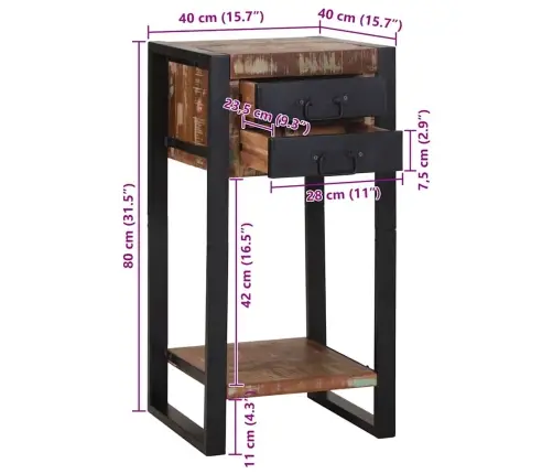 Telefona Statīvs Daudzkrāsains 40X40X80 Cm Cietais Atjaunotais Koks Vidaxl
