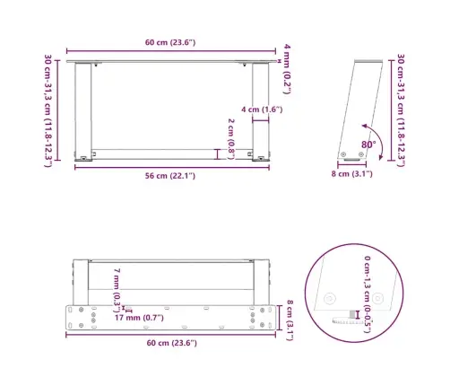 Kafijas Galdiņa Kājas, 2 Gab., U-Veida, Baltas, 60X(30-31) Cm, Tērauds Vidaxl