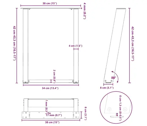 Kafijas Galdiņa Kājas, 2 Gab., U-Veida, Melnas, 38X(42-43) Cm, Tērauds Vidaxl