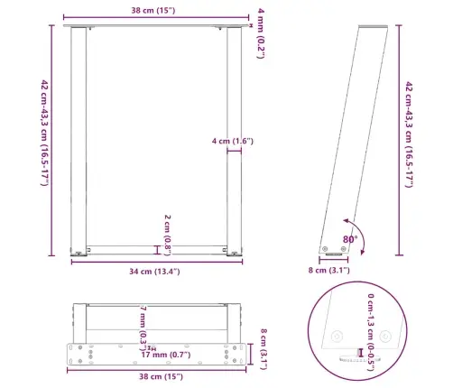 Kafijas Galdiņa Kājas, 2 Gab., U-Veida, Baltas, 38X(42-43) Cm, Tērauds Vidaxl