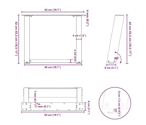 Kafijas Galdiņa Kājas, 2 Gab., U-Veida, Baltas, 50X(42-43) Cm, Tērauds Vidaxl