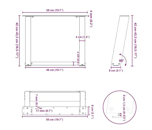 Kafijas Galdiņa Kājas, 2 Gab., U-Veida, Antracīta Krāsā, 50X(42-43) Cm, Tērauds Vidaxl