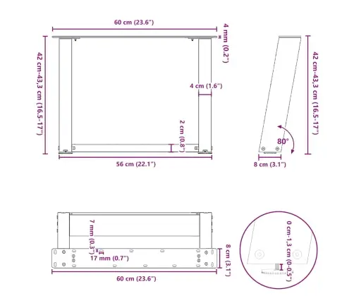 Kohvilaua Jalad U-Kujulised 2 Tk Valged 60 X (42-43) Cm Terasest