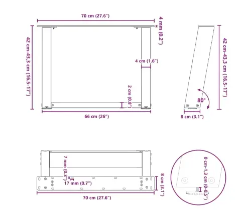 Kafijas Galdiņa Kājas, 2 Gab., U-Veida, Melnas, 70X(42-43) Cm, Tērauds Vidaxl