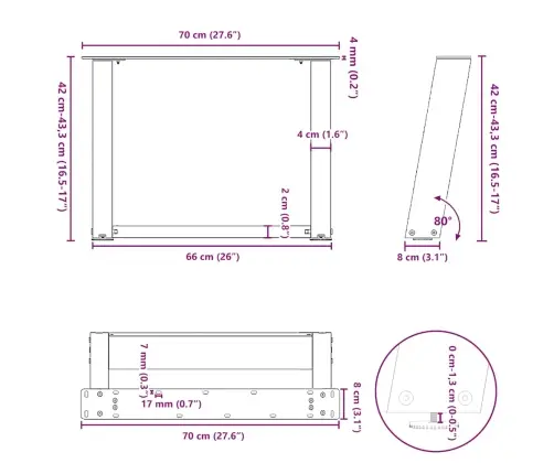 Kafijas Galdiņa Kājas, 2 Gab., U-Veida, Baltas, 70X(42-43) Cm, Tērauds Vidaxl