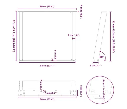 Söögilaua Jalad U-Kujulised 2 Tk, Naturaalne Teras, 90 X (72–73) cm Teras
