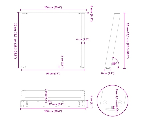 Ēdamgalda Kājas, 2 Gab., U-Veida, Melnas, 100X(72-73) Cm, Tērauds Vidaxl