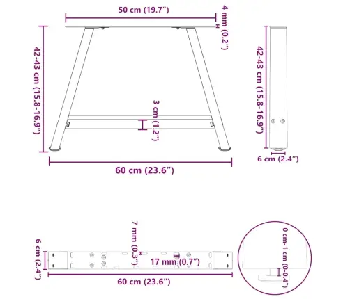 Kafijas Galdiņa Kājas, 2 Gab., A-Veida, Antracīta Krāsā, 60X(42-43) Cm, Tērauds Vidaxl
