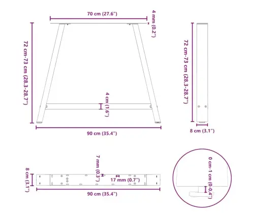 Ēdamgalda Kājas, 2 Gab., A-Veida, Antracīta Krāsā, 90X(72-73) Cm, Tērauds Vidaxl