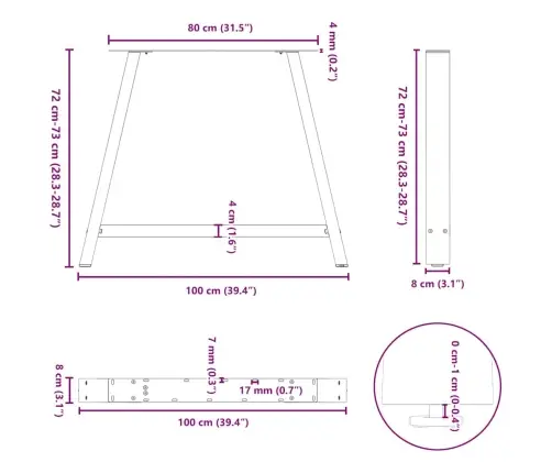 Valgomojo Stalo Kojos, A Formos, 2 Vnt., Antracito Spalvos, 100X(72-73) cm Plienas