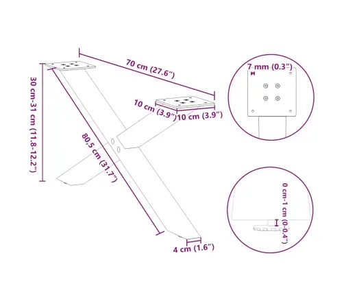 Kafijas Galdiņa Kājas, 2 Gab., X-Veida, Melnas, 70X(30-31) Cm, Tērauds Vidaxl