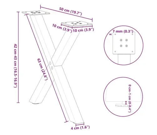 Kafijas Galdiņa Kājas, 2 Gab., X-Veida, Baltas, 50X(42-43) Cm, Tērauds Vidaxl