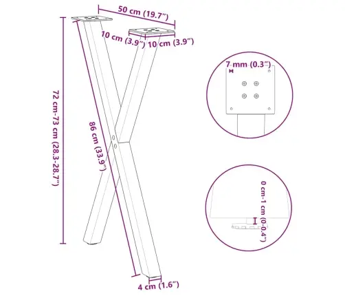 Valgomojo Stalo Kojos, X Formos, 2 Vnt., Juodos, 50X(72-73) cm Plienas