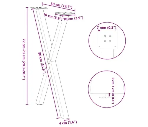 Valgomojo Stalo Kojos, X Formos, 2 Vnt., Antracito Spalvos, 50X(72-73) cm Plienas