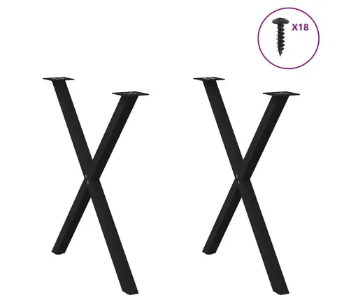 Valgomojo Stalo Kojos, 2 Vnt., Juodos, 70X(72-73) cm Plienas, X Formos