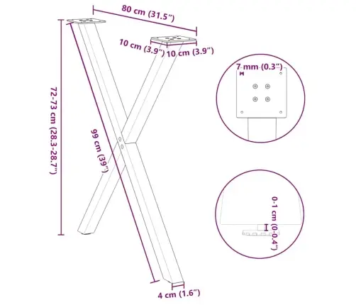 Ēdamgalda Kājas, 2 Gab., X-Veida, Melnas, 80X(72-73) Cm, Tērauds Vidaxl