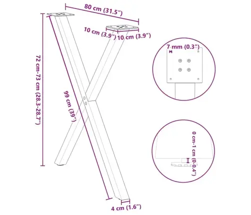 Ēdamgalda Kājas, 2 Gab., X-Veida, Baltas, 80X(72-73) Cm, Tērauds Vidaxl
