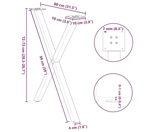 Ēdamgalda Kājas, 2 Gab., X-Veida, Antracīta Krāsā, 80X(72-73) Cm, Tērauds Vidaxl