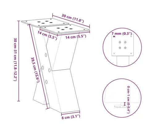 Kohvilaua Jalad X-Kujulised 2 Tk, Naturaalne Teras, 30 X (30–31) cm Teras