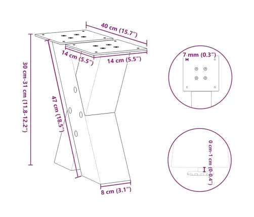 Kafijas Galdiņa Kājas, 2 Gab., X-Veida, Melnas, 40X(30-31) Cm, Tērauds Vidaxl