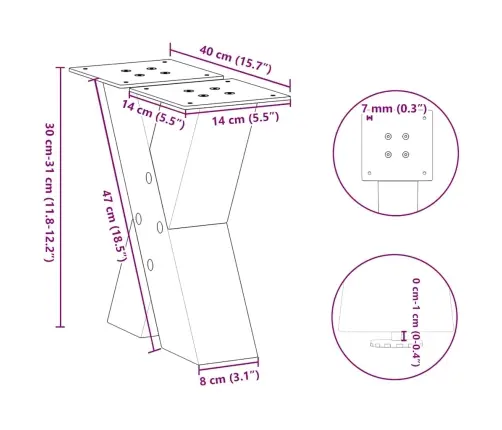 Kafijas Galdiņa Kājas, 2 Gab., X-Veida, Antracīta Krāsā, 40X(30-31) Cm, Tērauds Vidaxl