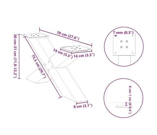 Kafijas Galdiņa Kājas, 2 Gab., X-Veida, Melnas, 70X(30-31) Cm, Tērauds Vidaxl
