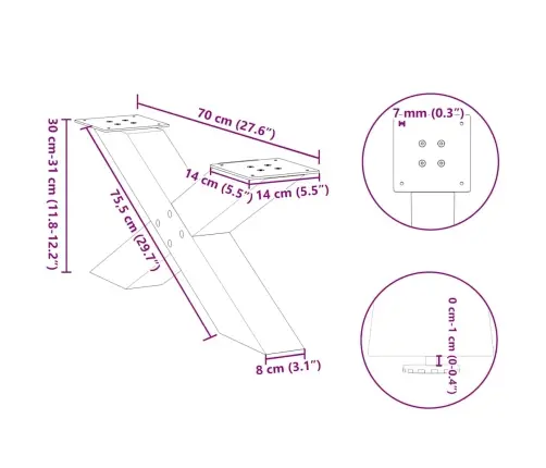 Kafijas Galdiņa Kājas, X-Veida, 2 Gab., Dabīgs Tērauds, 70X(30-31) Cm Vidaxl
