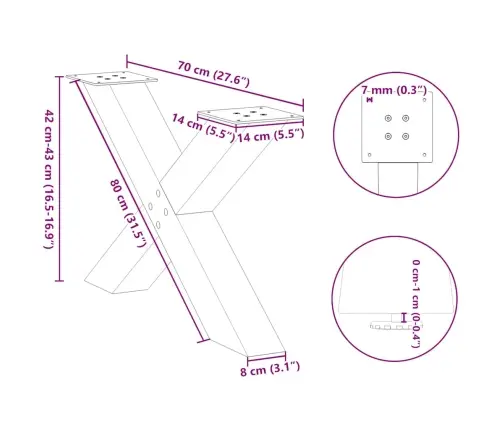 Kavos Staliuko Kojelės, 2 Vnt., Baltos, 70X(42-43) cm Plienas, X Formos