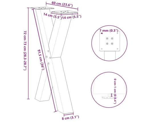 Ēdamgalda Kājas, 2 Gab., X-Veida, Baltas, 60X(72-73) Cm, Tērauds Vidaxl