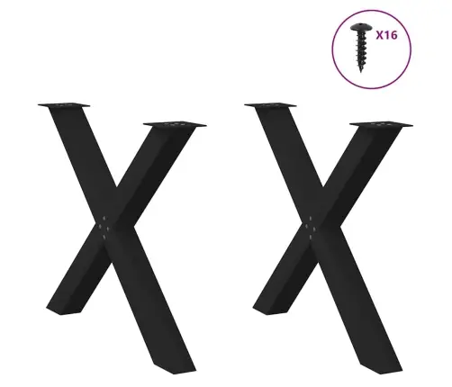 Ēdamgalda Kājas, 2 Gab., X-Veida, Melnas, 90X(72-73) Cm, Tērauds Vidaxl