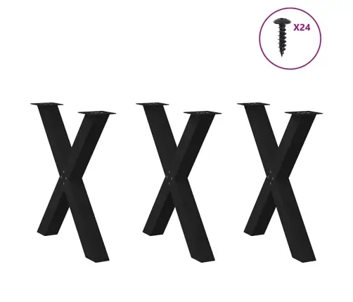 Valgomojo Stalo Kojos, 3 Vnt., Juodos, 80X(72-73) cm Plienas, X Formos