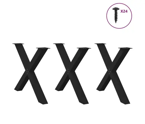 Valgomojo Stalo Kojos, 3 Vnt., Juodos, 90X(72-73) cm Plienas, X Formos