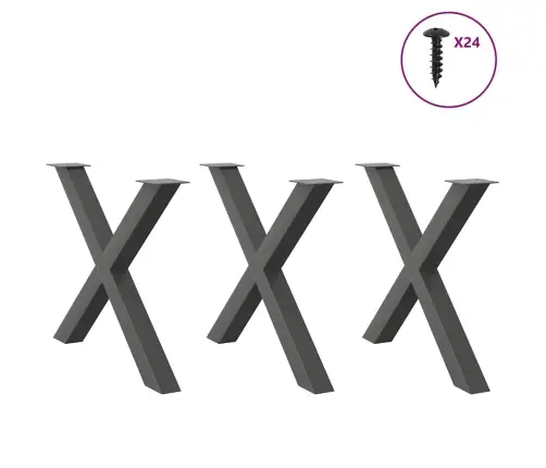Ēdamgalda Kājas, 3 Gab., X-Veida, Antracīta Krāsā, 90X(72-73) Cm, Tērauds Vidaxl