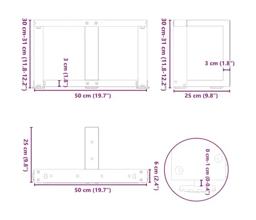 Kavos Staliuko Kojelės, T Formos, 2 Vnt., Juodos, 50X25X(30-31) cm Plienas
