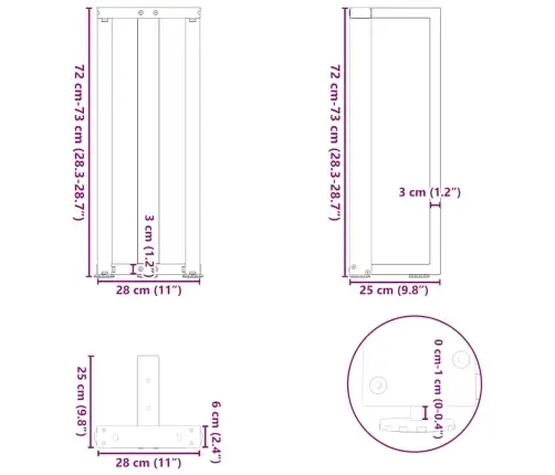 Konsoles Galda Kājas, T-Veida, 2 Gab., Melnas, 25X28X(72-73) Cm, Tērauds Vidaxl