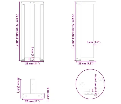 Konsoles Galda Kājas, 2 Gab., T-Veida, Baltas, 25X28X(72-73) Cm, Tērauds Vidaxl