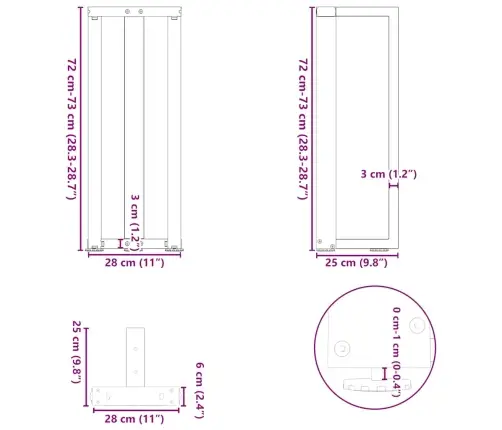 Konsoles Galda Kājas, T-Veida, 2 Gab., Melnas, 25X28X(72-73) Cm, Tērauds Vidaxl