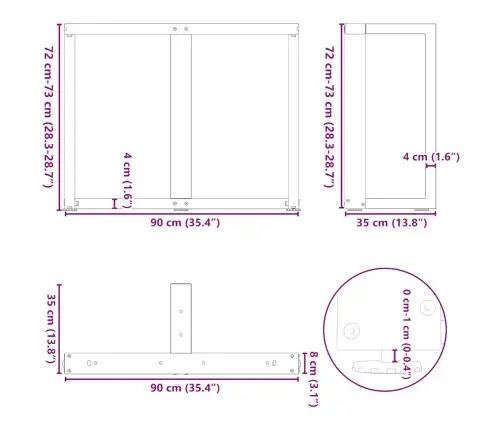 Ēdamgalda Kājas, 2 Gab., T-Veida, Antracīta Krāsa, 90X35X(72-73) Cm, Tērauds Vidaxl