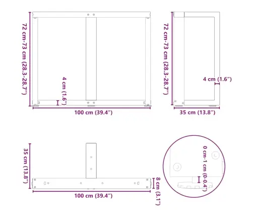 Ēdamgalda Kājas, 2 Gab., T-Veida, Antracīta Krāsa, 100X35X(72-73) Cm, Tērauds Vidaxl