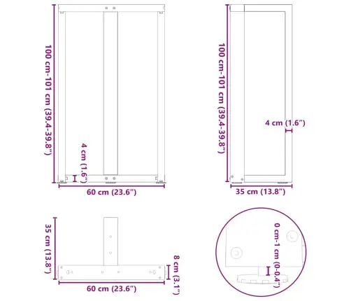 Baro Stalo Kojos, T Formos, 2 Vnt., Antracito Spalvos, 60X35X(100-101) cm Plienas