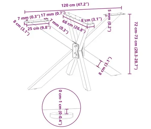 Ēdamgalda Kāja, Zirnekļa Forma, Balta, 120X68X(72-73) Cm, Tērauds Vidaxl
