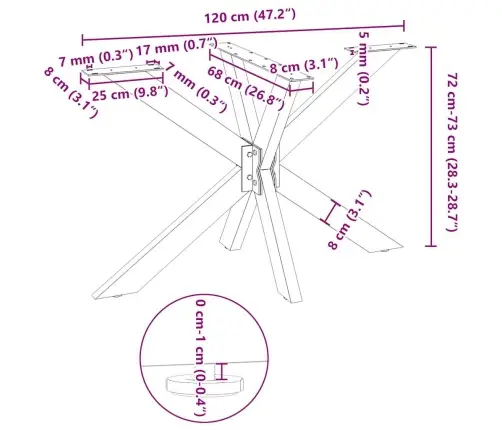 Ēdamgalda Kāja, Zirnekļa Forma, Melna, 120X68X(72-73) Cm, Tērauds Vidaxl