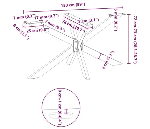 Söögilaua Jalg, Ämblikukujuline, Must, 150 X 78 X (72–73) cm Teras