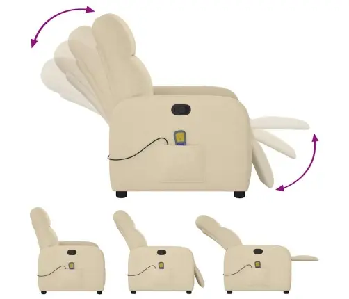 Masāžas Krēsls, Atgāžams, Krēmkrāsas Audums Vidaxl